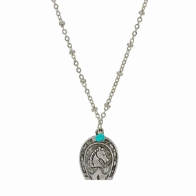 1928 Jewelry Southwest Turquoise Bead Horseshoe & Horse Pendant Necklace 16"   3" Extender