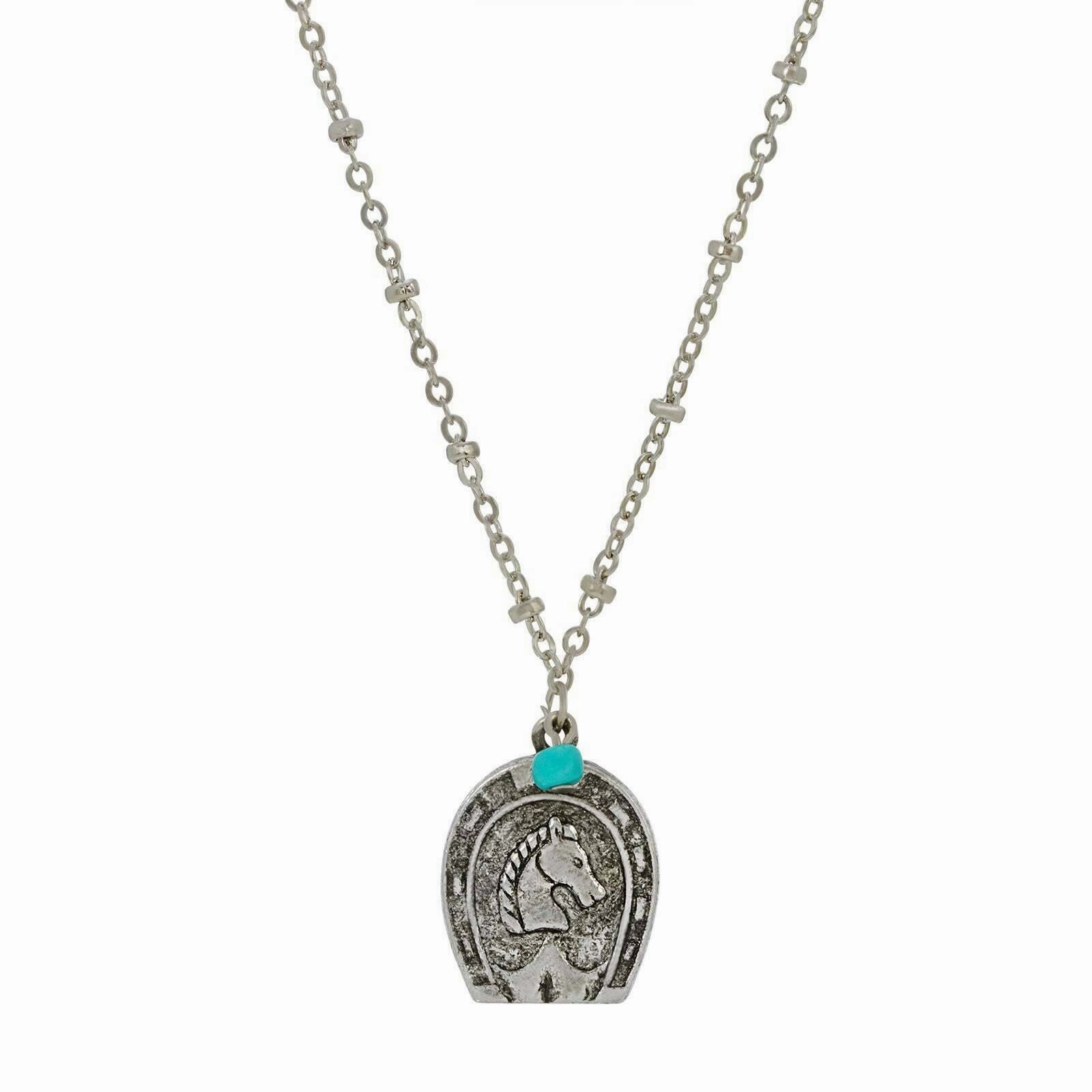 1928 Jewelry Southwest Turquoise Bead Horseshoe & Horse Pendant Necklace 16"   3" Extender
