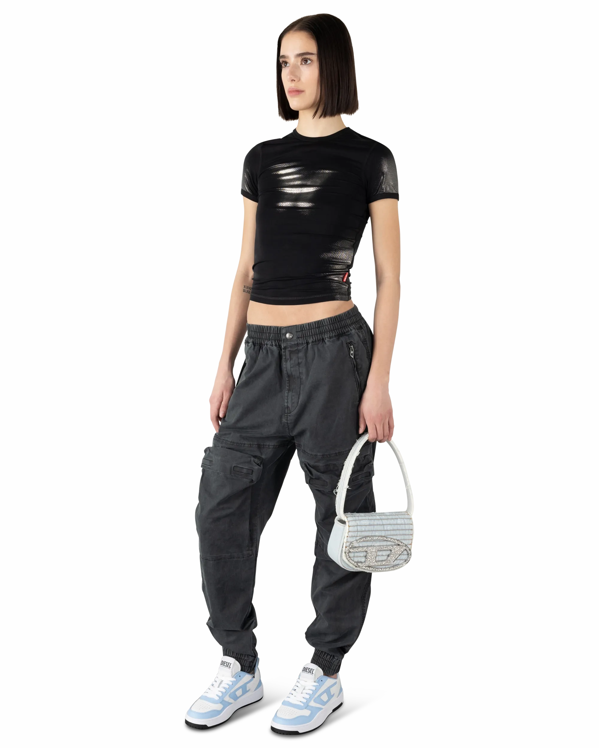 1DR Small Denim Crystal Shoulder Bag