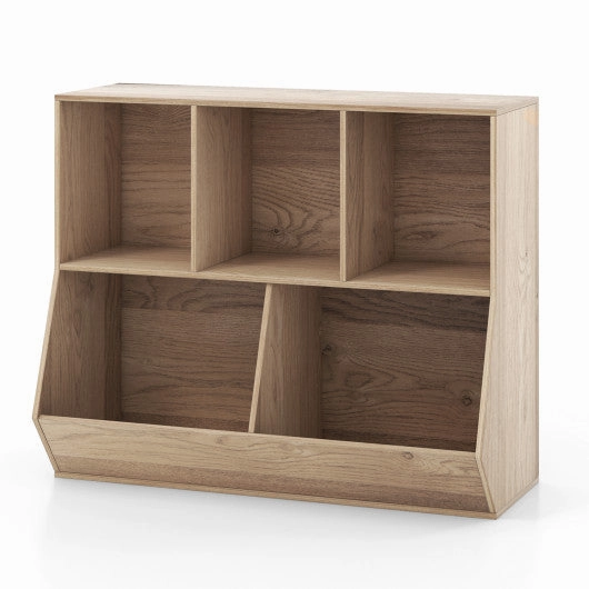 5-Cube Wooden Kids Toy Storage Organizer With Anti-Tipping Kits-Natural