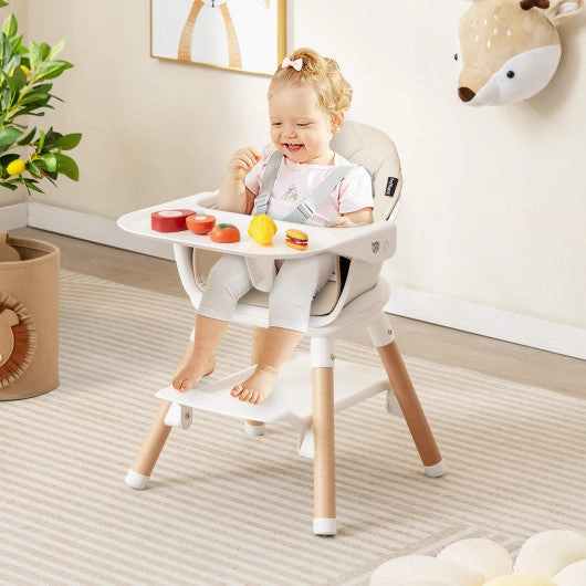 6 in 1 Convertible Highchair With Safety Harness and Removable Tray-Beige