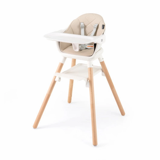 6 in 1 Convertible Highchair With Safety Harness and Removable Tray-Beige