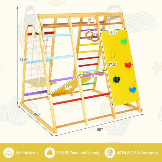 8-in-1 Wooden Jungle Gym Playset With Slide and Monkey Bars-Multicolor