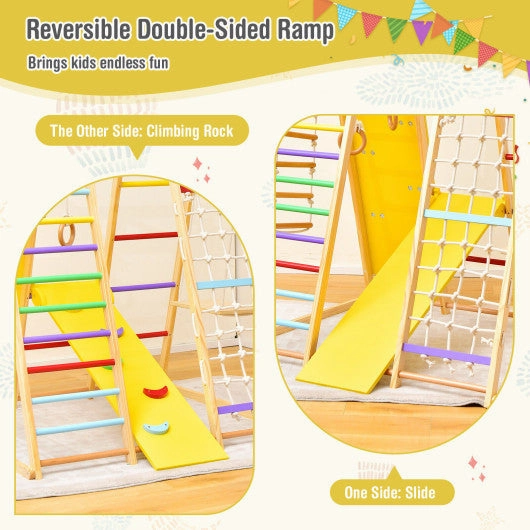8-in-1 Wooden Jungle Gym Playset With Slide and Monkey Bars-Multicolor