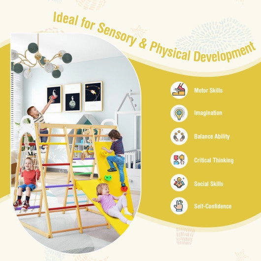 8-in-1 Wooden Jungle Gym Playset With Slide and Monkey Bars-Multicolor