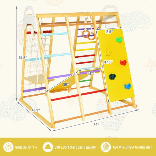 8-in-1 Wooden Jungle Gym Playset With Slide and Monkey Bars-Multicolor