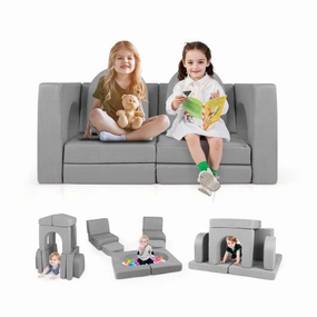 8-Piece Modular Kids Play Couch With Comfy Suede Fabric-Gray