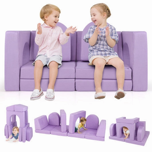 8-Piece Modular Kids Play Couch With Comfy Suede Fabric-Purple