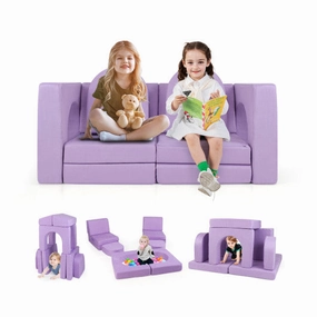 8-Piece Modular Kids Play Couch With Comfy Suede Fabric-Purple