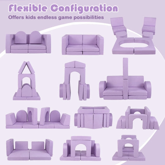 8-Piece Modular Kids Play Couch With Comfy Suede Fabric-Purple