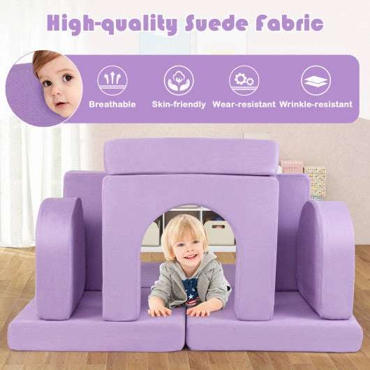 8-Piece Modular Kids Play Couch With Comfy Suede Fabric-Purple