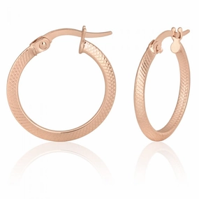 9ct Rose Gold Diamond Cut 15mm Hoop Earrings