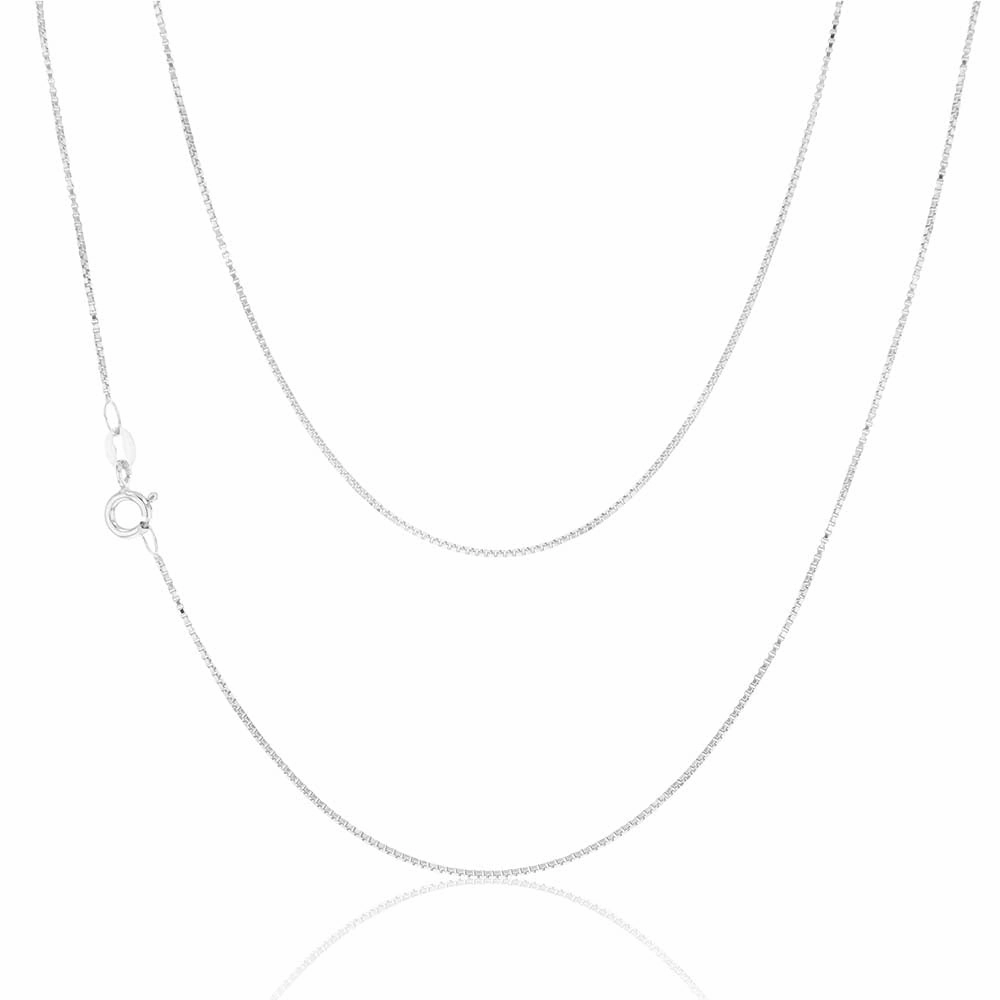 9ct White Solid Gold 15 Gauge Box 41cm Chain