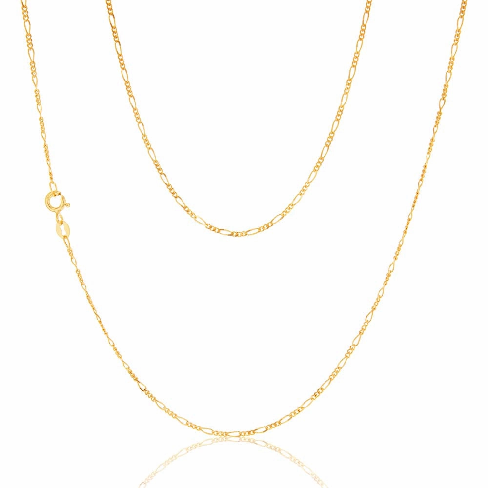 9ct Yellow Gold 40 Gauge 1:3 Figaro 46cm Chain