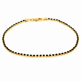 9ct Yellow Gold Brbtn Round Black Cubic Zirconia 19cm Bracelet