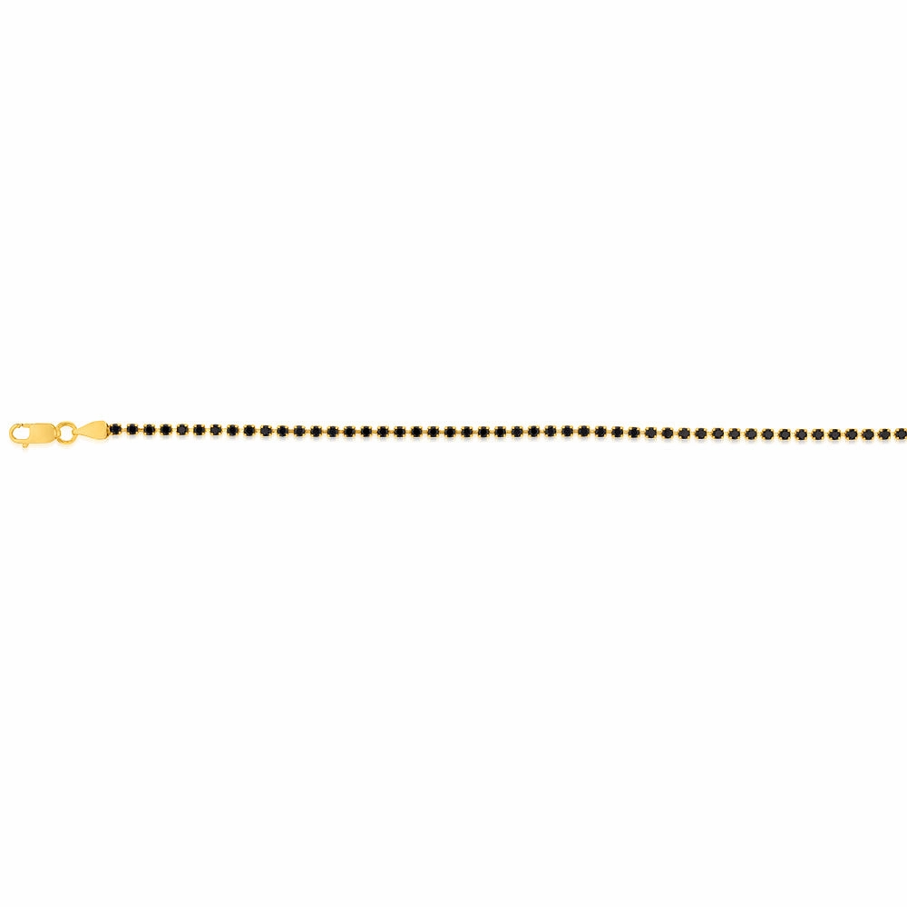 9ct Yellow Gold Brbtn Round Black Cubic Zirconia 19cm Bracelet