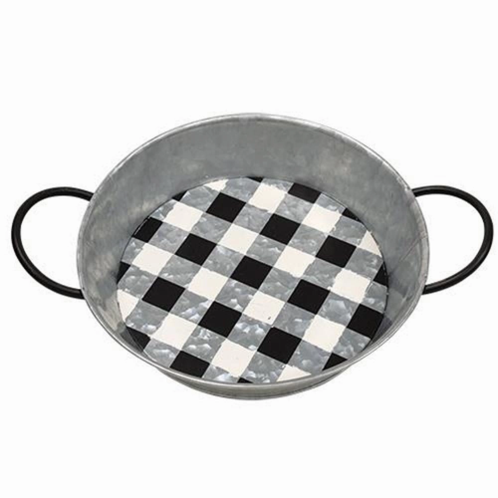 *2/Set Black Buffalo Check Round Trays