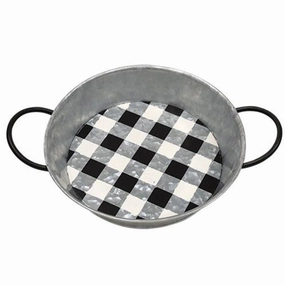 *2/Set Black Buffalo Check Round Trays