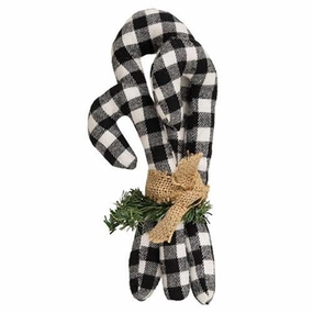 *3/Set Black & White Check Stuffed Candy Canes 9"