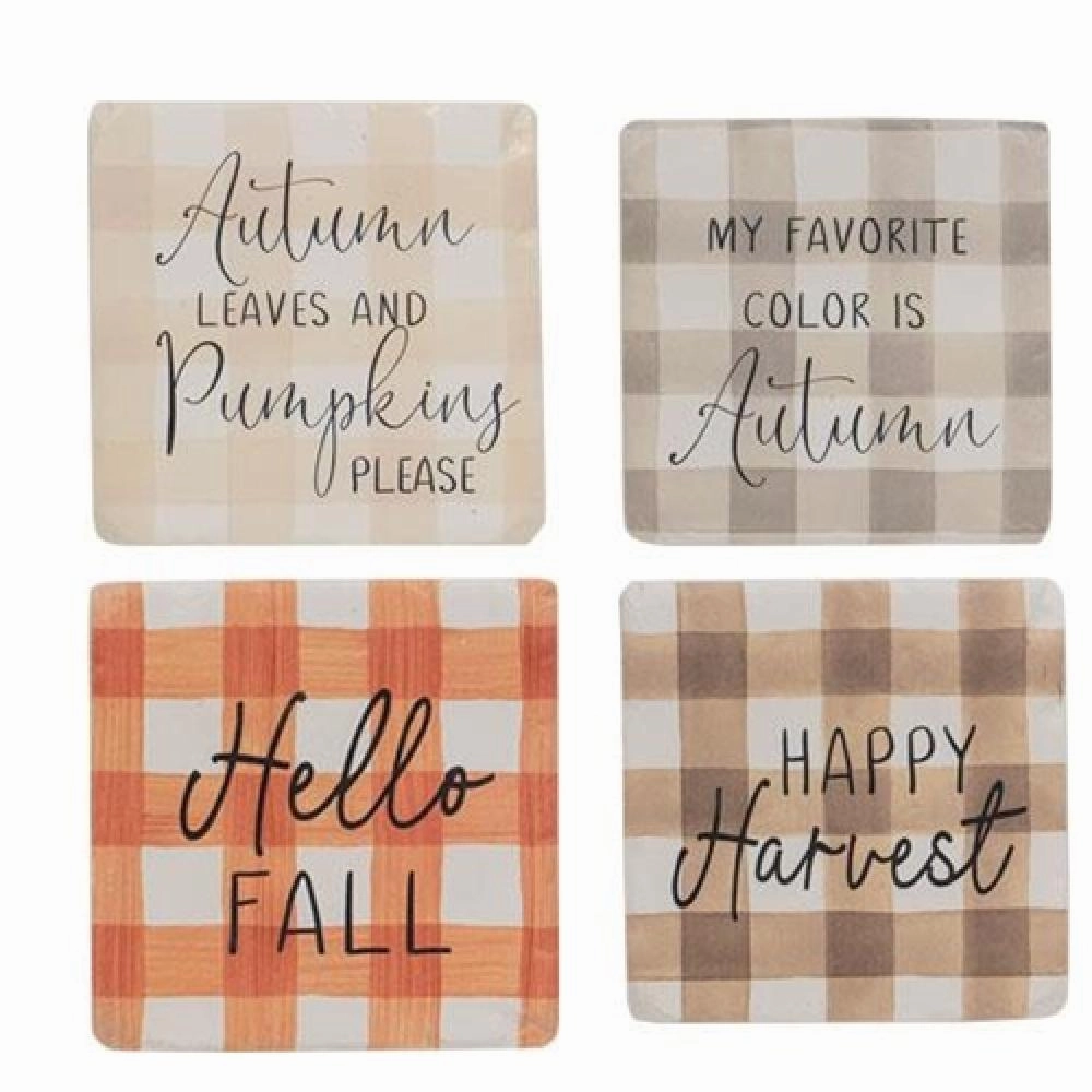 *4/Set Fall Gingham Resin Coasters