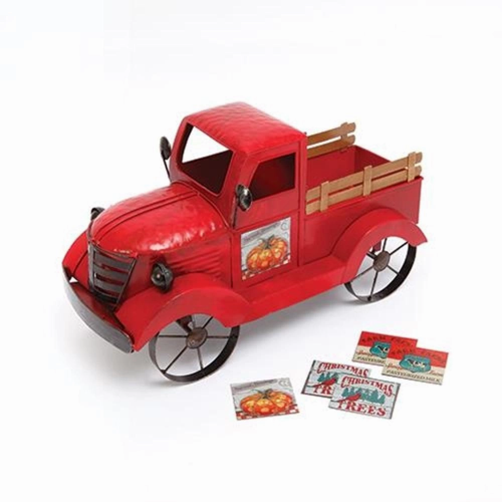 *Antiqued Red Farm Truck With Seasonal Magnet Signs
