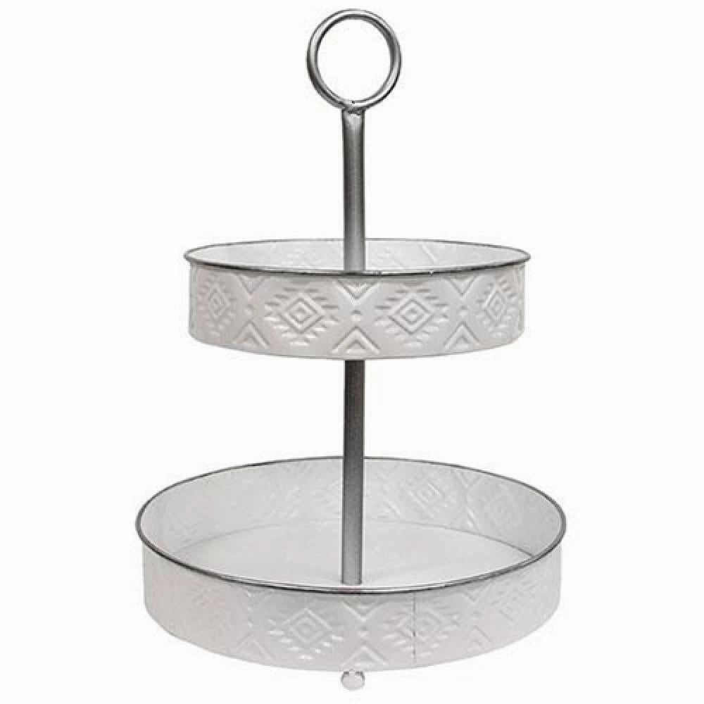 *Aztec White Metal 2-Tiered Tray