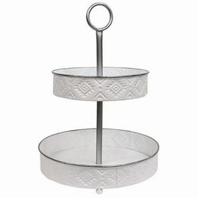 *Aztec White Metal 2-Tiered Tray