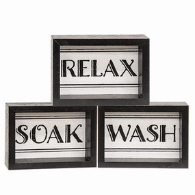 *Black & White Bath Words Box Sign 3 Asstd.