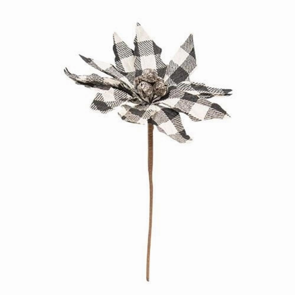 *Black & White Buffalo Check Poinsettia Spray