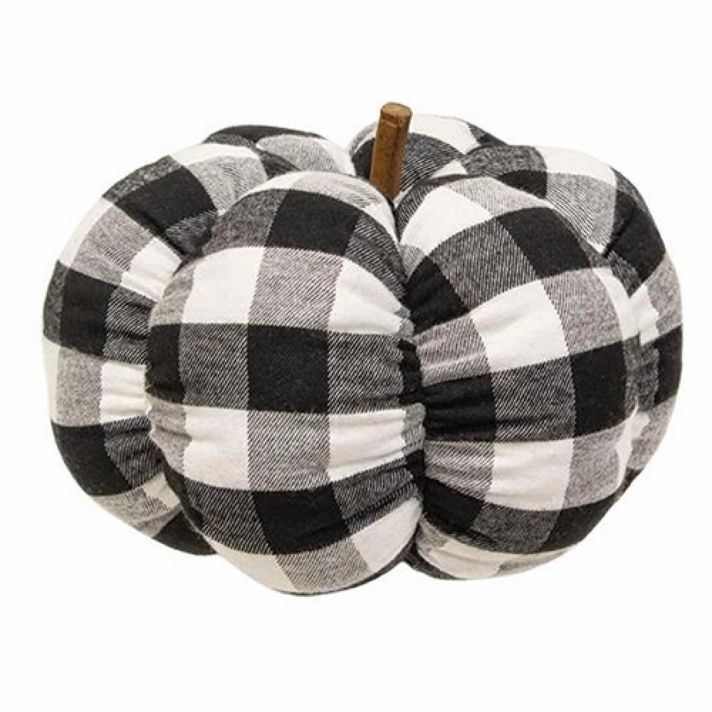*Black & White Buffalo Check Stuffed Pumpkin 8"