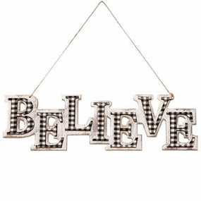*Black/White Plaid BELIEVE Hanger