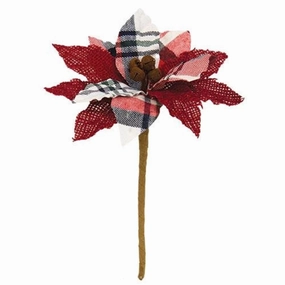 *Crimson Fabric Poinsettia Pick 4"H