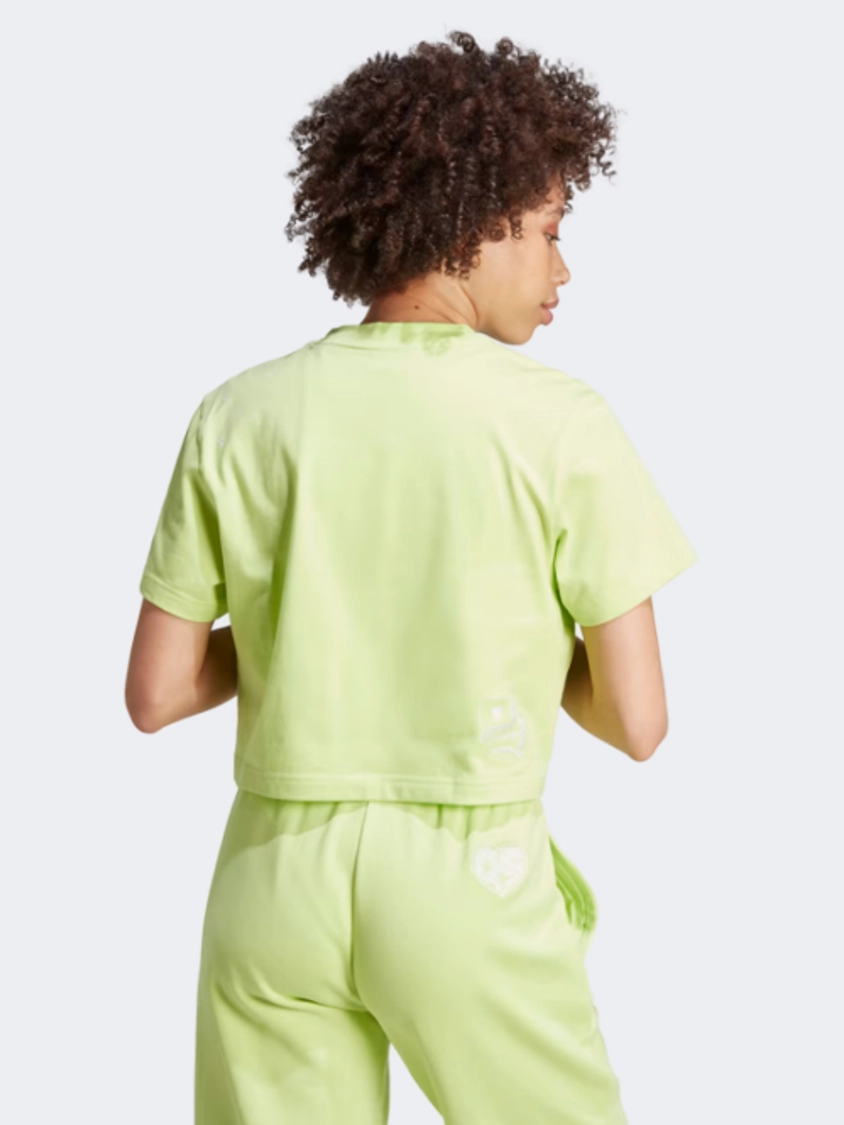 Adidas Scribble Embroidery Crop Women Sportswear T-Shirt Lime