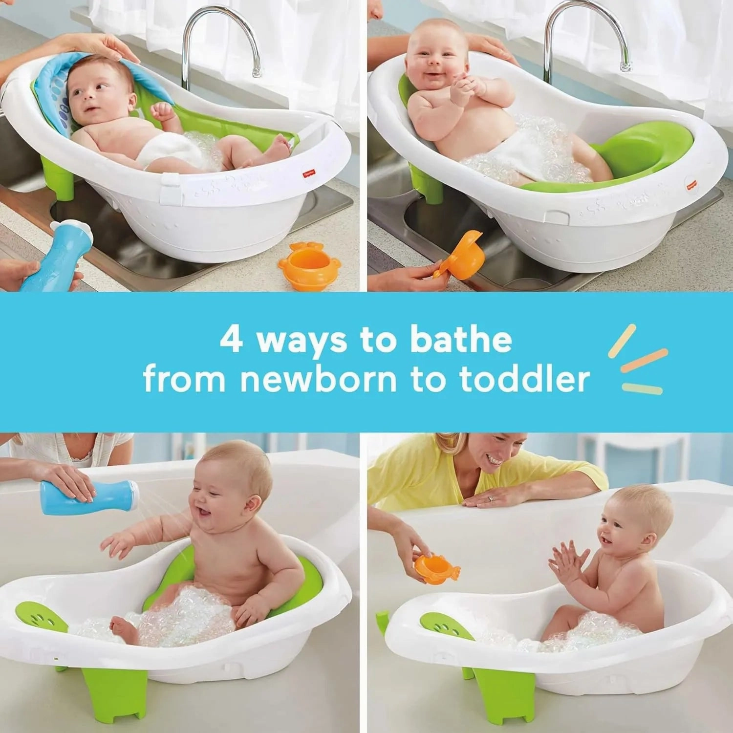 Baby to Toddler Bath 4-In-1 Sling ‘N Seat Tub, Green