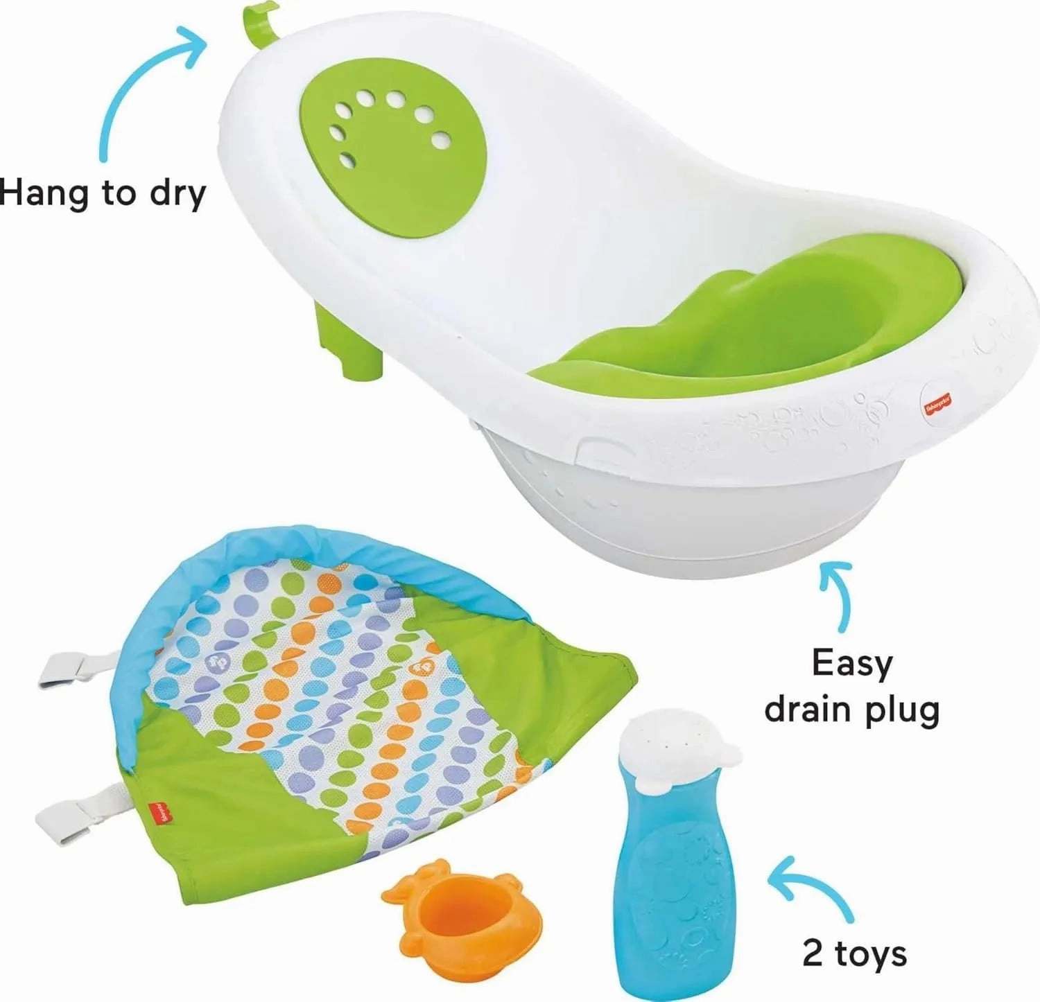 Baby to Toddler Bath 4-In-1 Sling ‘N Seat Tub, Green