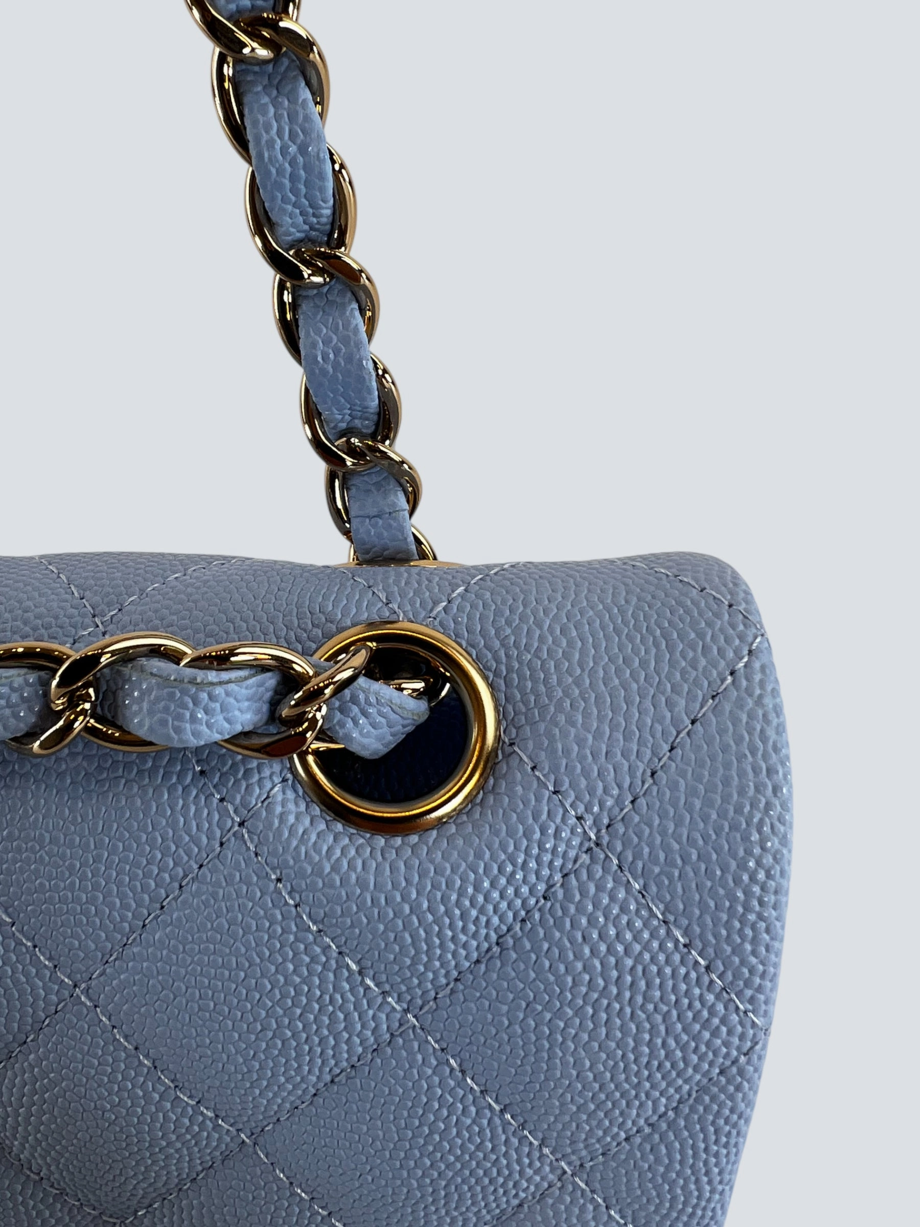Chanel Baby Blue Caviar Leather Small Double Flap