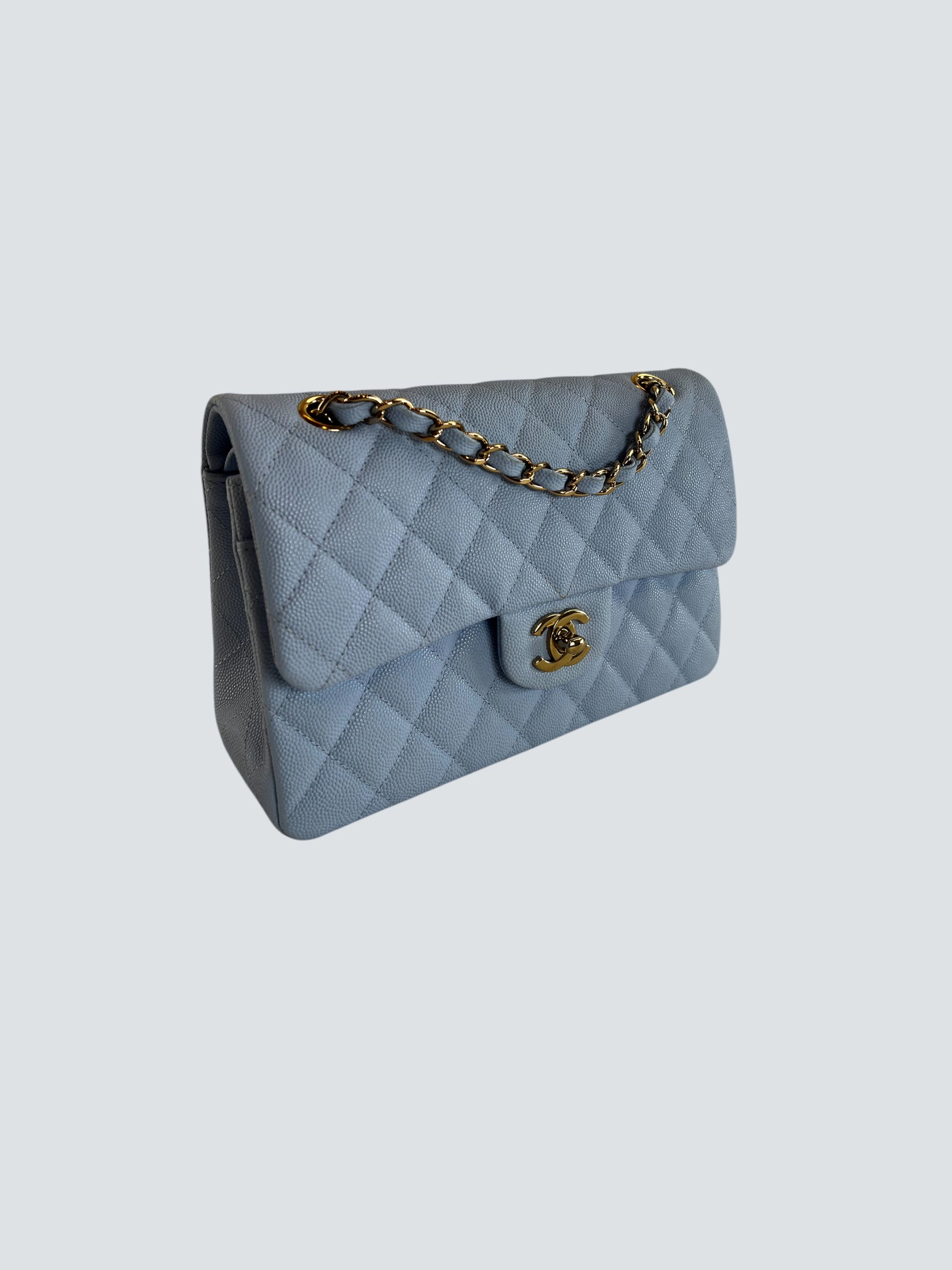 Chanel Baby Blue Caviar Leather Small Double Flap