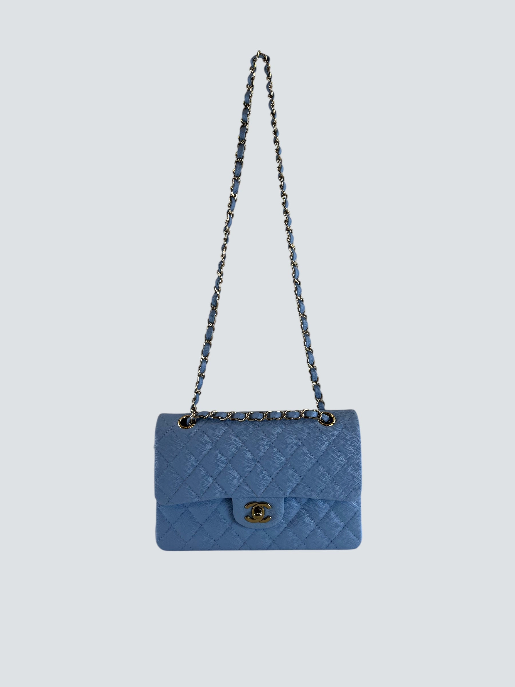 Chanel Baby Blue Caviar Leather Small Double Flap