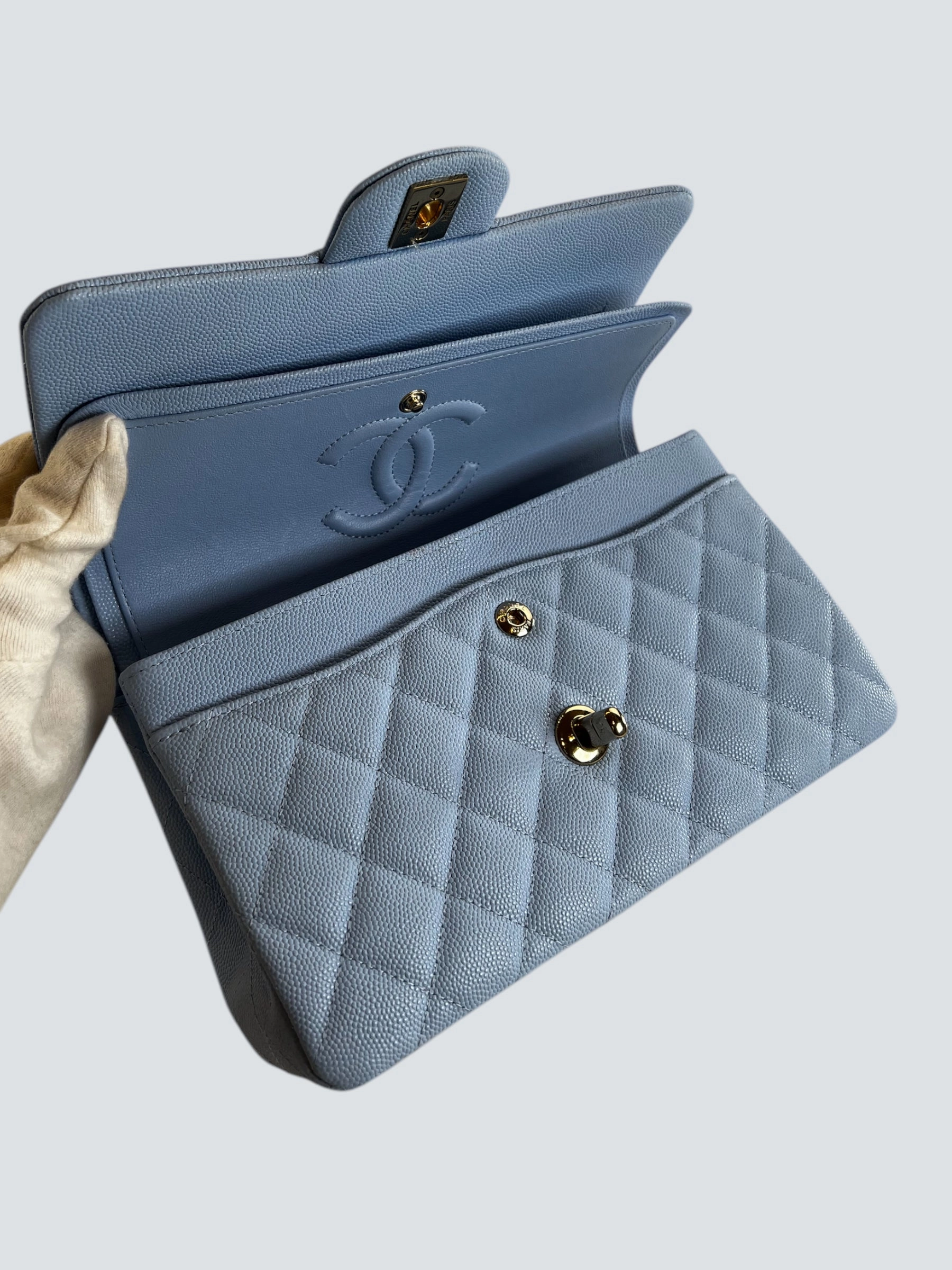Chanel Baby Blue Caviar Leather Small Double Flap