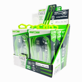 Charging Cable Glow in The Dark Assortment 10FT - 6 Pieces Per Retail Ready Display 25113