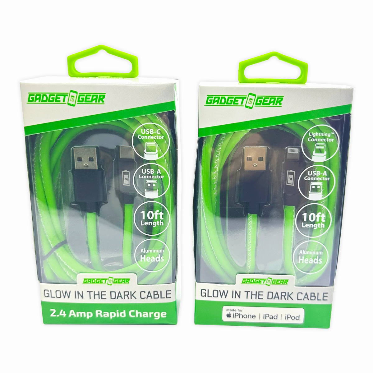 Charging Cable Glow in The Dark Assortment 10FT - 6 Pieces Per Retail Ready Display 25113