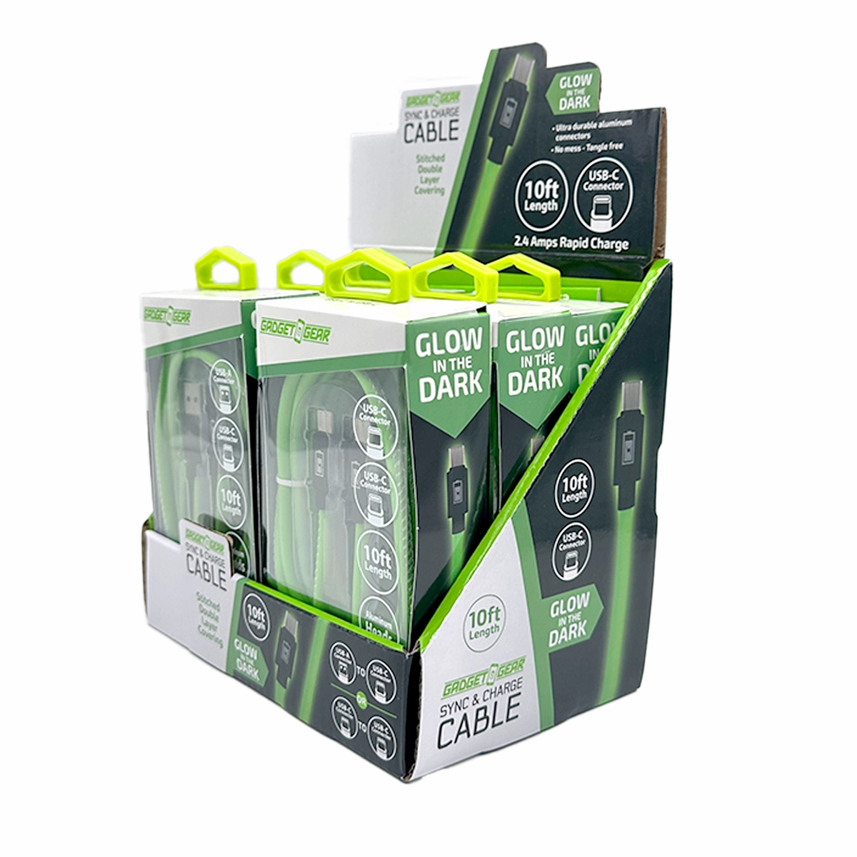 Charging Cable Glow in The Dark Assortment 10FT - 6 Pieces Per Retail Ready Display 88589