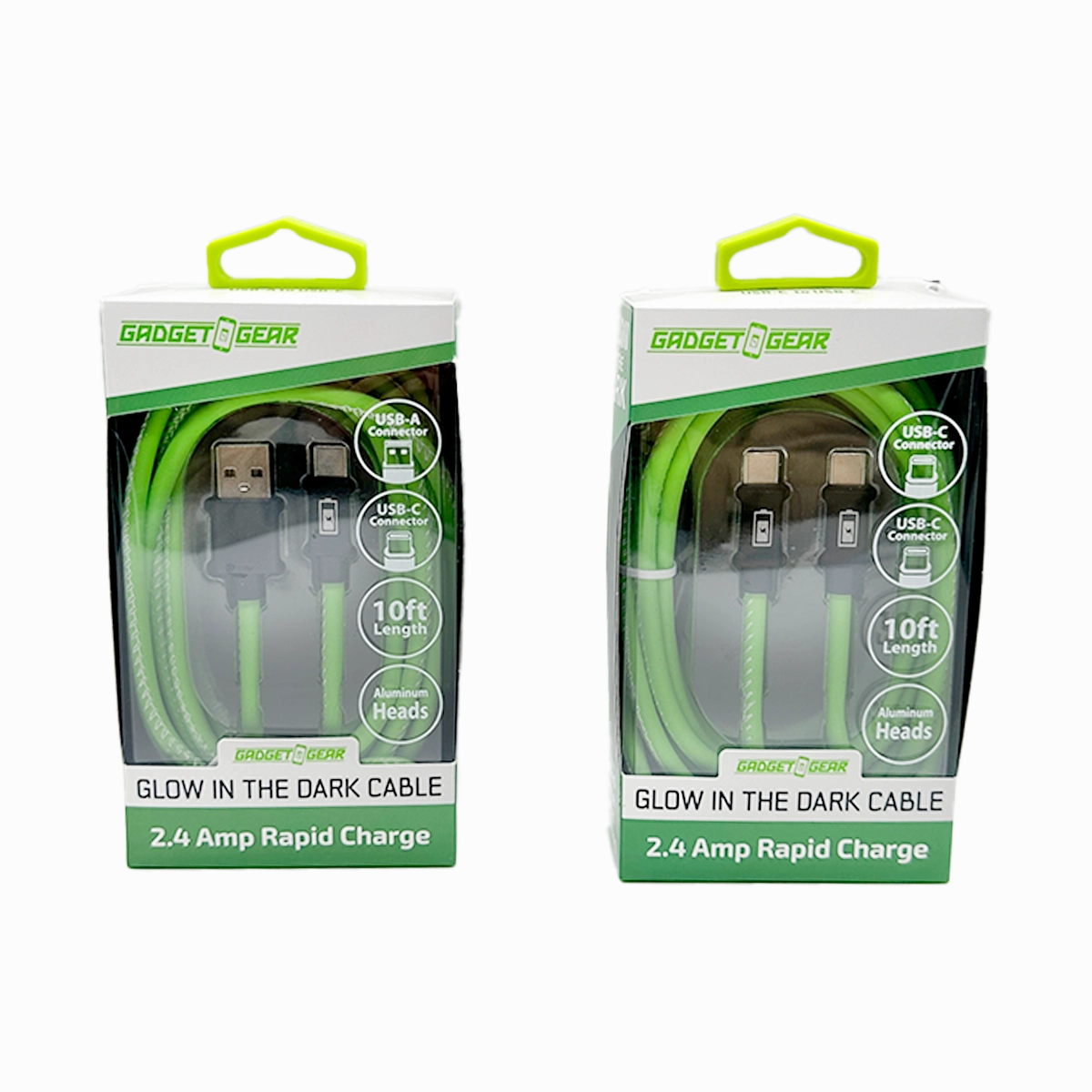 Charging Cable Glow in The Dark Assortment 10FT - 6 Pieces Per Retail Ready Display 88589