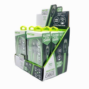 Charging Cable Glow in The Dark Assortment 10FT - 6 Pieces Per Retail Ready Display 88589