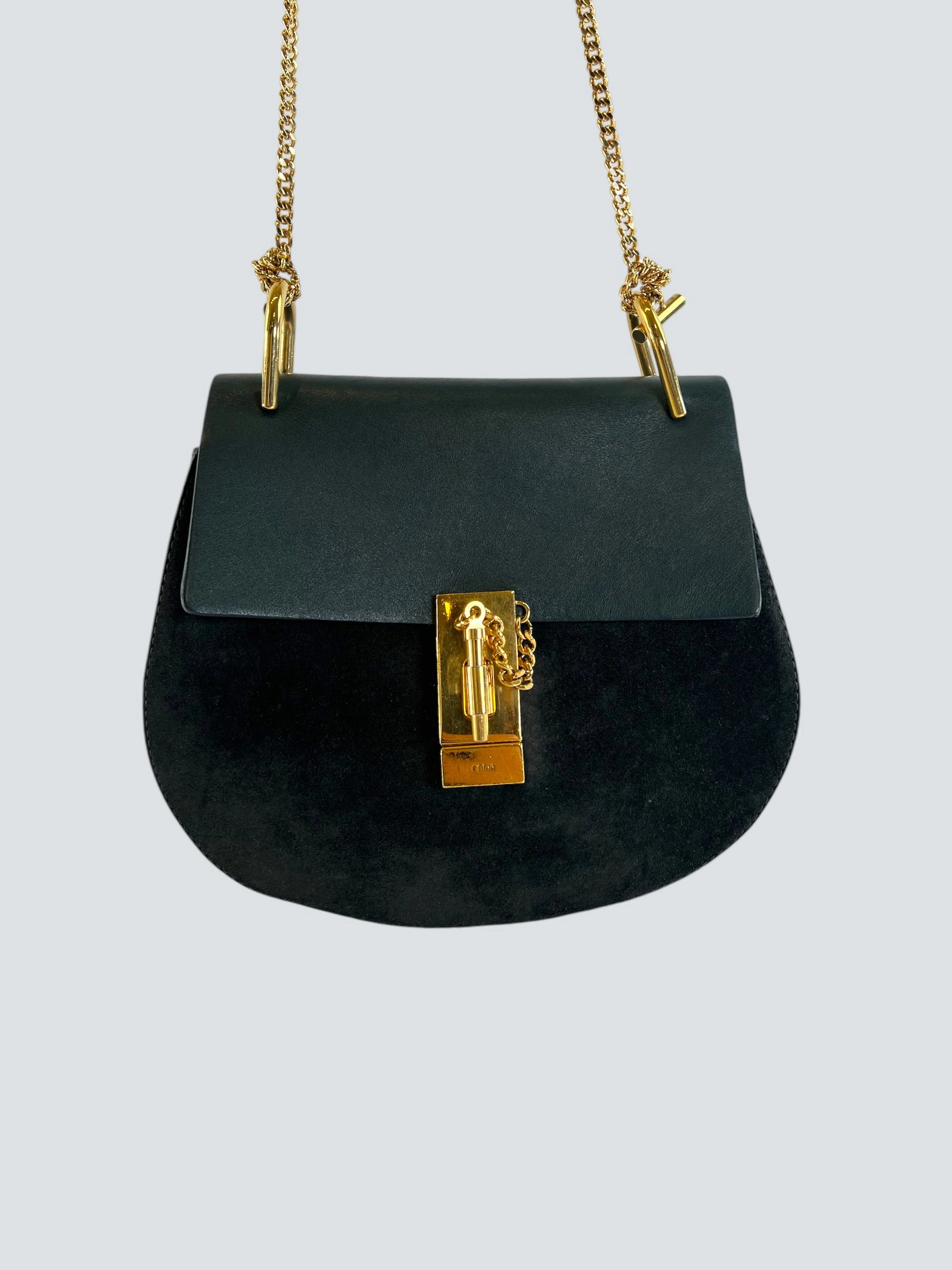 Chloe Green/Blue Smooth Calfskin Leather & Suede Shoulder Bag