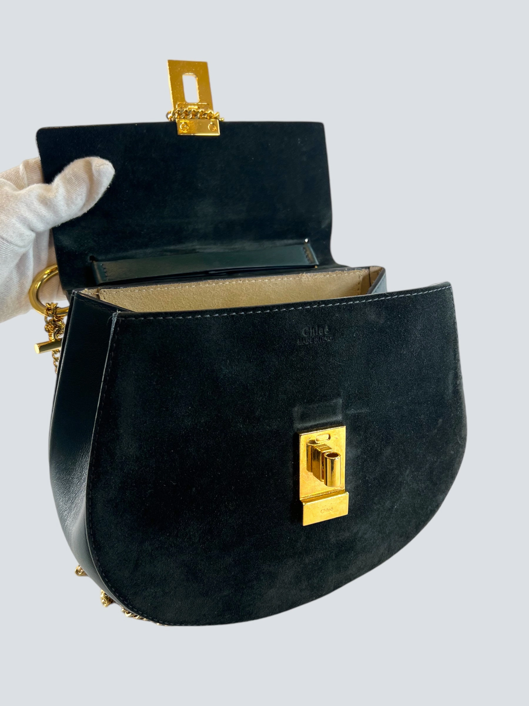 Chloe Green/Blue Smooth Calfskin Leather & Suede Shoulder Bag