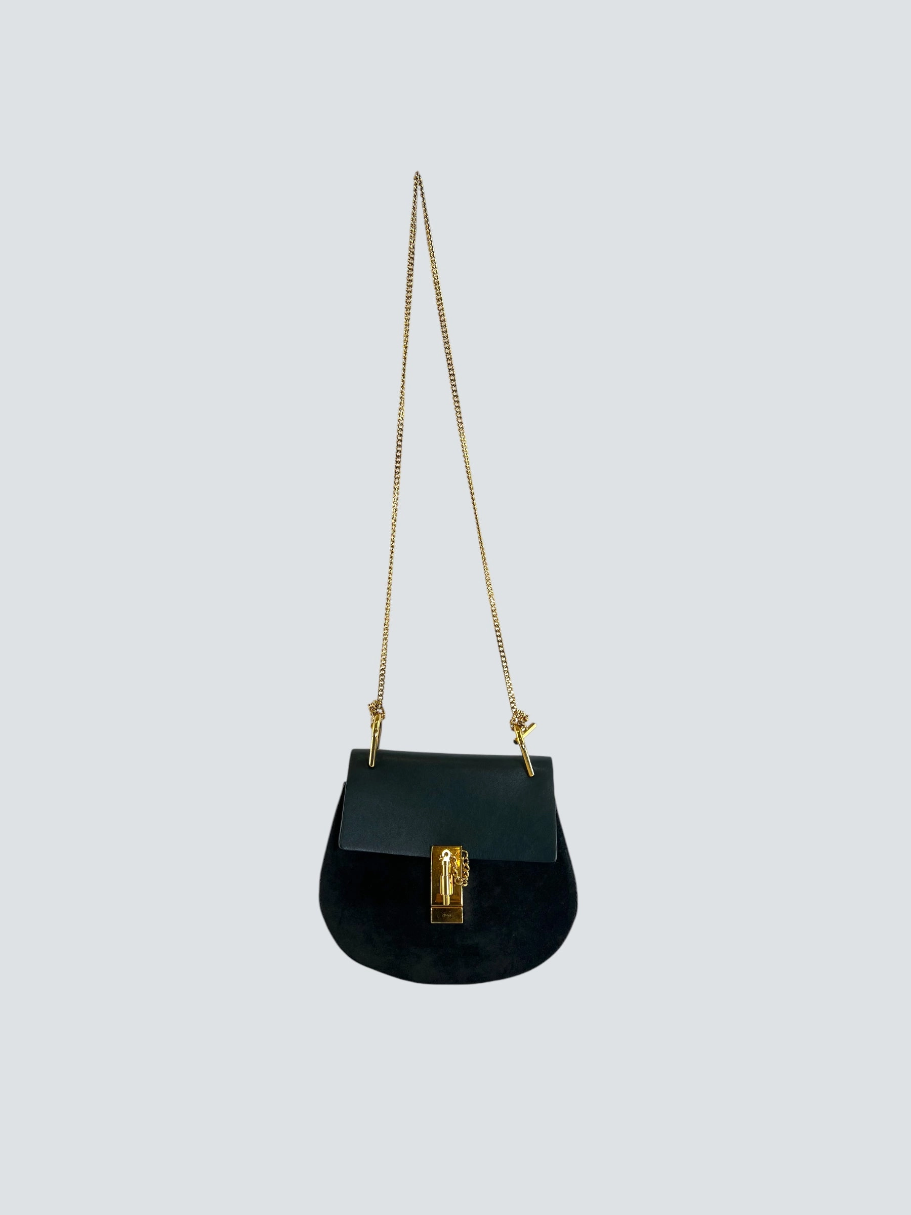 Chloe Green/Blue Smooth Calfskin Leather & Suede Shoulder Bag