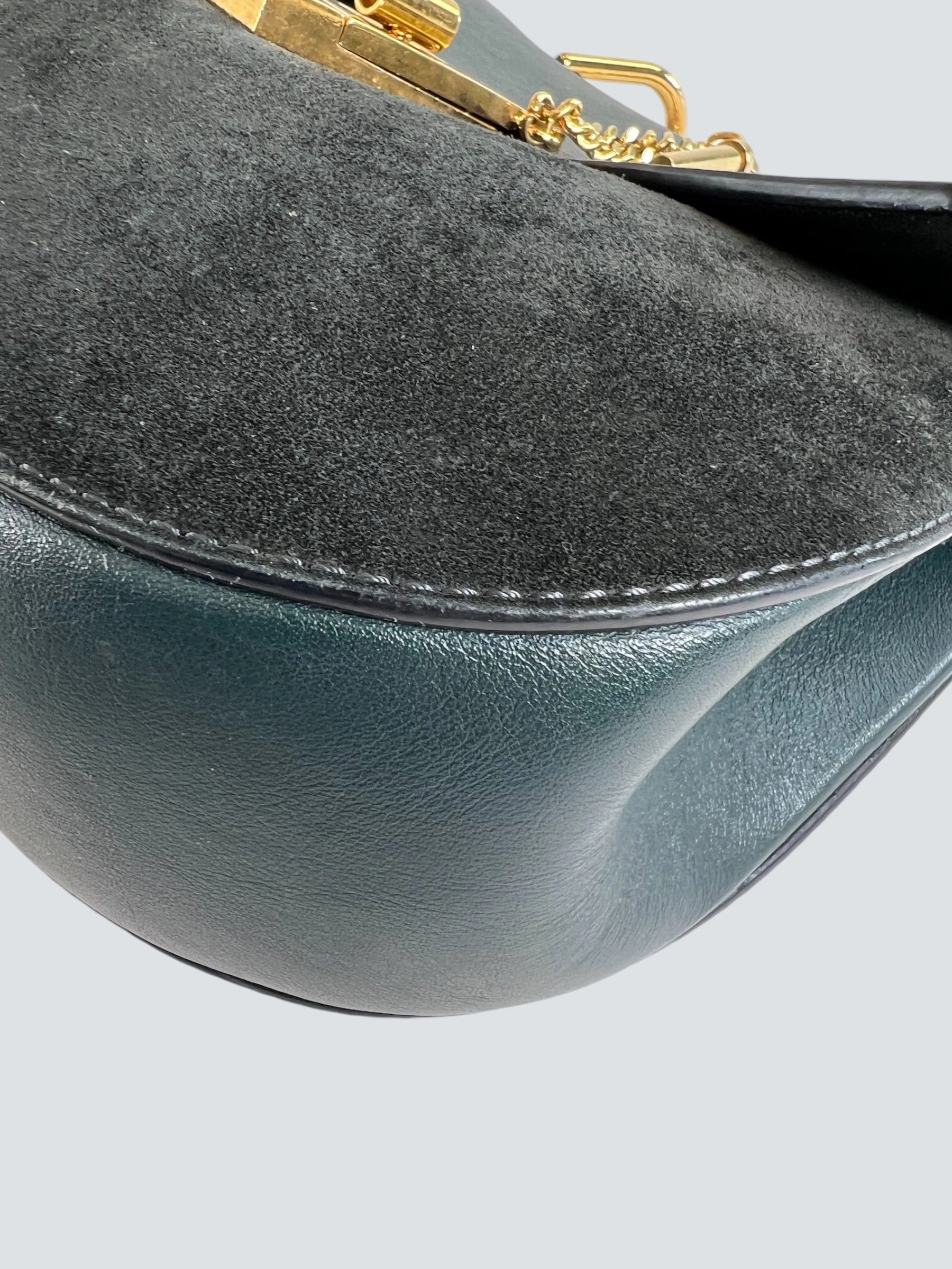 Chloe Green/Blue Smooth Calfskin Leather & Suede Shoulder Bag