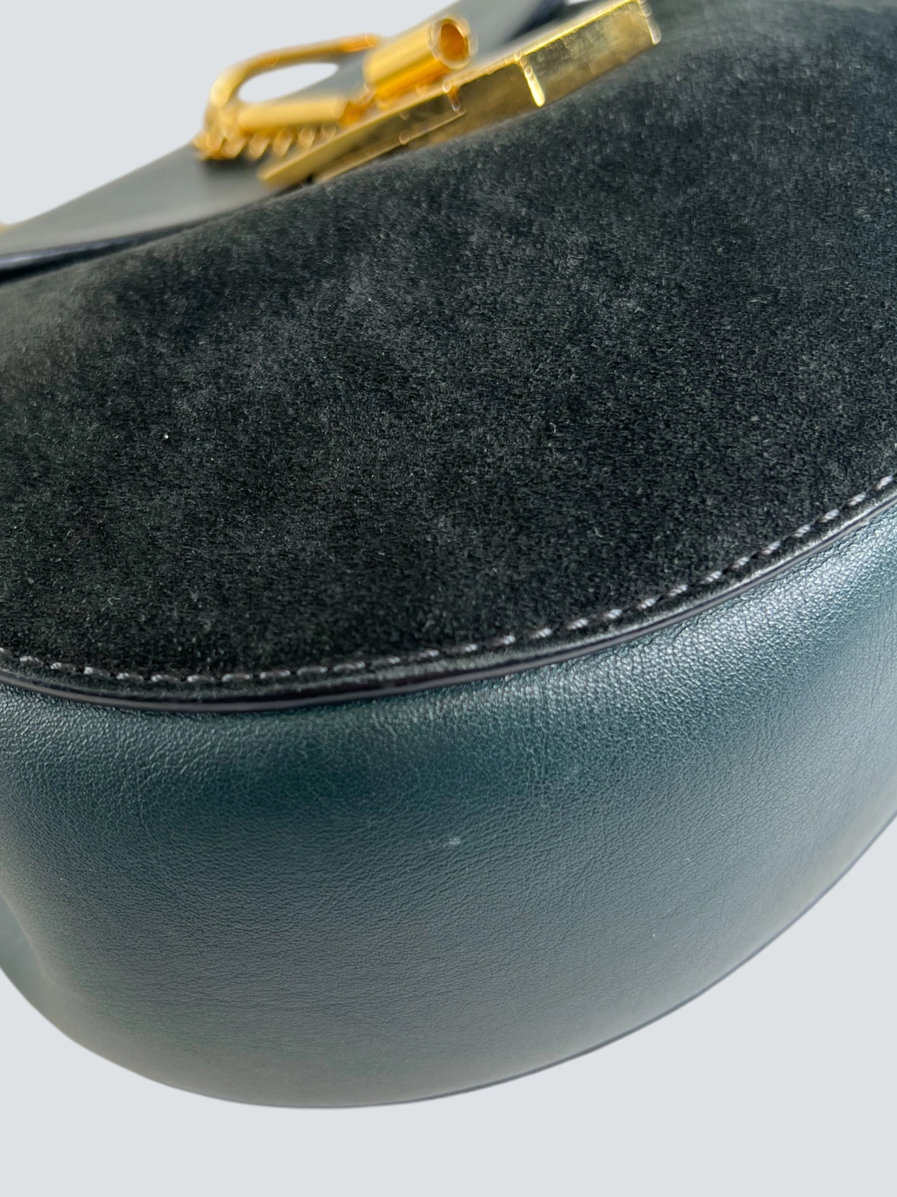 Chloe Green/Blue Smooth Calfskin Leather & Suede Shoulder Bag