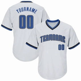 Custom White Blue-Black Authentic Throwback Rib-Knit Baseball Jersey Shirt